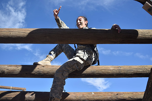 Yates Leadership Challenge Complex Cadet in a challenge course